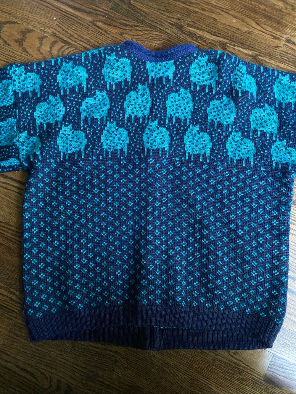 Vintage Halling Norway Norwegian Teal and Navy Patterned Cardigan Sweater - Picture 14 of 14